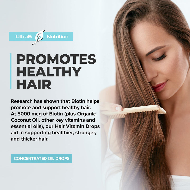 Ultra6 Nutrition Liquid Biotin with Hair Vitamins - Vitamin C, E, B6 & Organic Coconut Oil - Liquid Biotin for Hair, Skin, Nails and Immunity Support 2 Fl Oz (Pack of 1)
