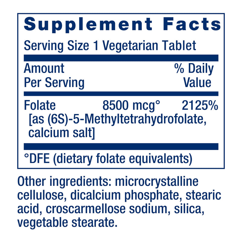 Life Extension High Potency Optimized Folate – L-methylfolate – Folic Acid, 8500 mcg DFE – Heart & Brain Support, Healthy Homocysteine Levels – Gluten-Free, Non-GMO, Vegetarian – 30 Tablets | L-Methylfolate & Folic Acid for Heart & Brain Support, Healt...