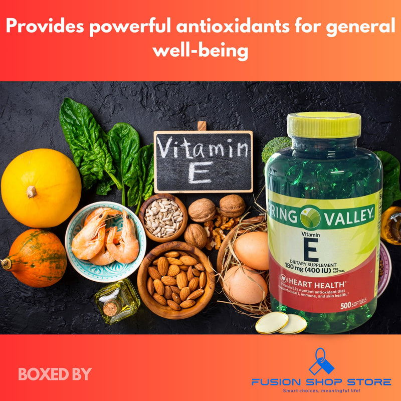 Vitamin E 400 iu 180mg softgels 500 ct, Hair Skin and Nails Vitamin (Pack of 1), Boxed By Fusion Shop Store