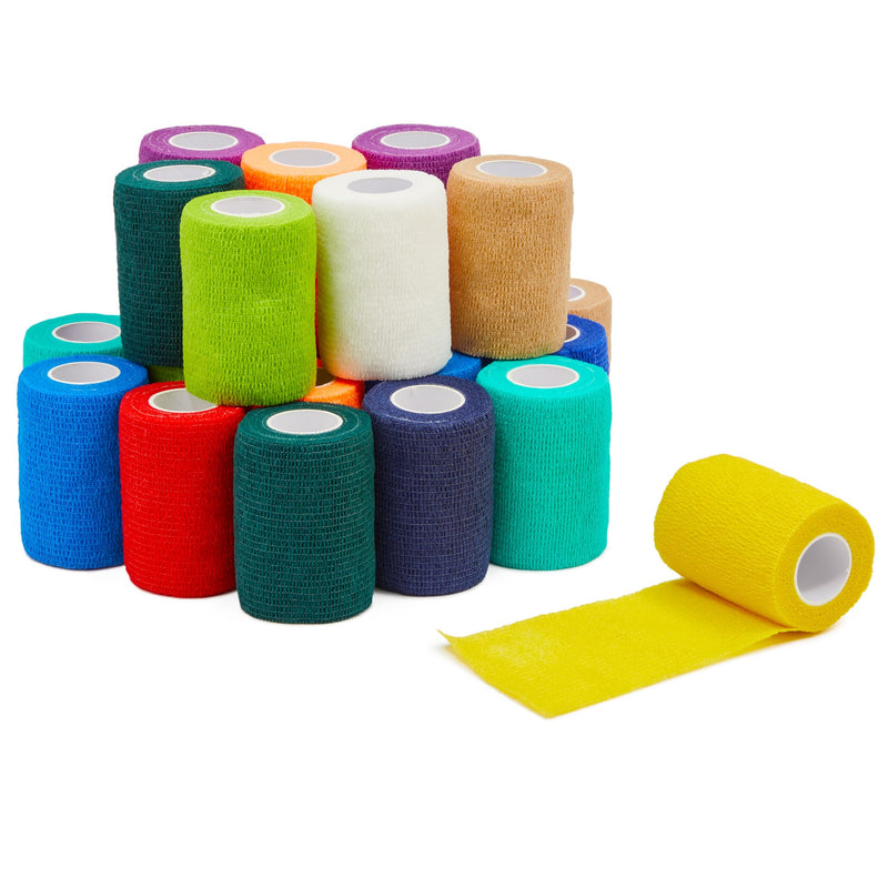 Juvale 24 Rolls Self Adhesive Bandage Wrap 3 Inch x 5 Yards - Stretch Cohesive Medical Tape for Vet, First Aid, Tattoo (12 Colors) - BeesActive Australia