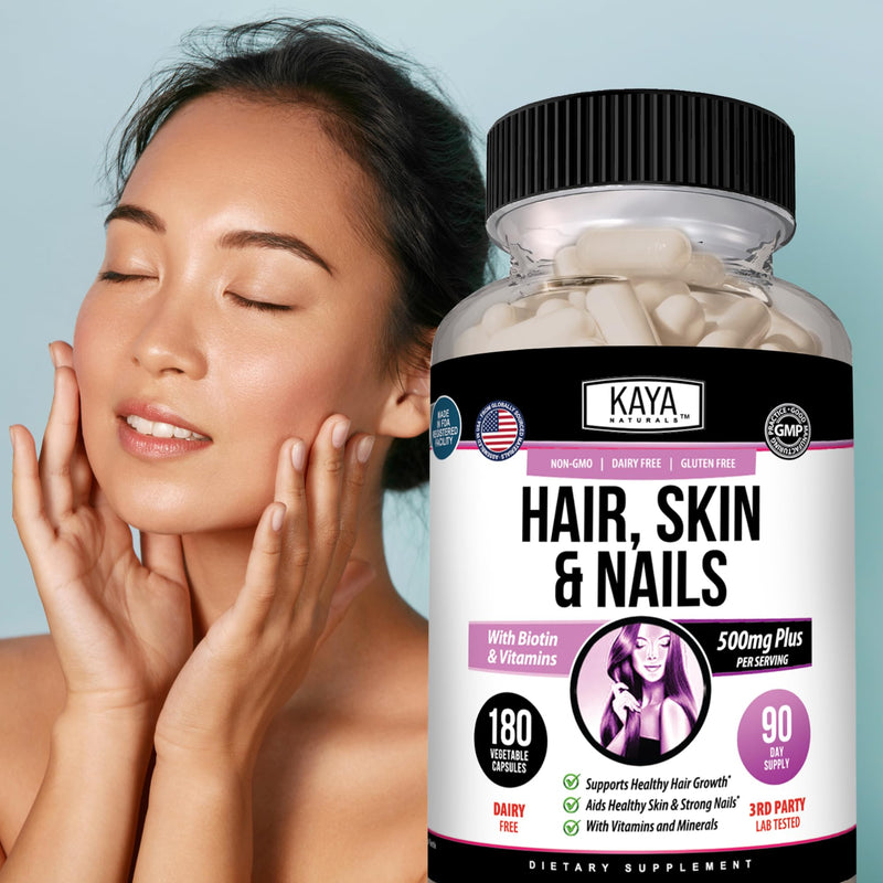 Kaya Naturals Hair Skin Nail Capsules, 180 Count 180 Count (Pack of 1)