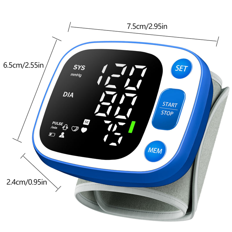 Oklar Wrist Blood Pressure Monitor, FDA Cleared Rechargeable BP Machine Blue