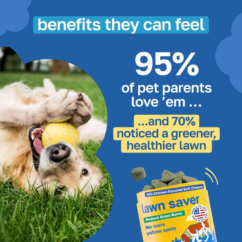 Happy Paws Lawn Saver Supplement, Dog Probiotics to Help Grass Stay Green & Prevent Lawn Burn, Digestive Health Support with Antioxidants & Fiber, Vegan Chicken Flavor, Non GMO, 100 Soft Chews 100 Count