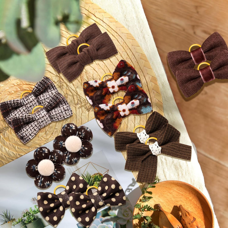 20pc Brown Small Dog Hair Bows, Mix Holiday Dog Hair Bows for Yorkie Dogs, Puppy Dog Hair Accessories with Rubber Bands, Top Knot for Daily Use Brown-A330 - BeesActive Australia