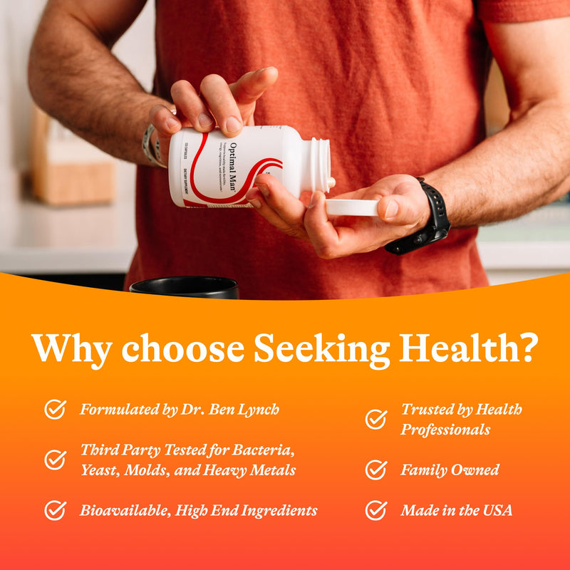 Seeking Health Optimal Man - Multivitamin Supplement with Zinc, Active Folate, & Alpha-Lipoic Acid - Multivitamin Supports Energy & Brain - Support Aging & Men's Health - 30 Servings