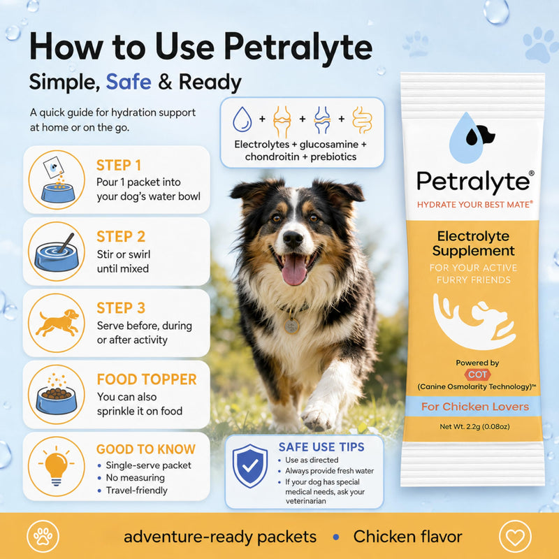 Petralyte Dog Electrolytes and Joint Supplement | Hydration Support for Dogs w/Glucosamine, Chondroitin & More | Electrolytes for Dogs with Prebiotics | for Chicken Lovers | 16 Packets 1-Pack (16 Packets)