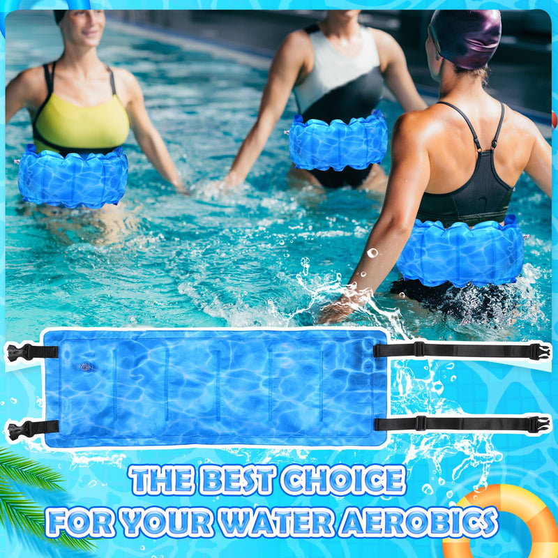 VioraWhite 2 Pcs Inflatable Swim Belt Portable Waist Floatation Aid for Adults Women Adjustable Floating Training with Safety Buckle and Rope Pool Exercise Equipment for Beginners(Water Pool Print) - BeesActive Australia
