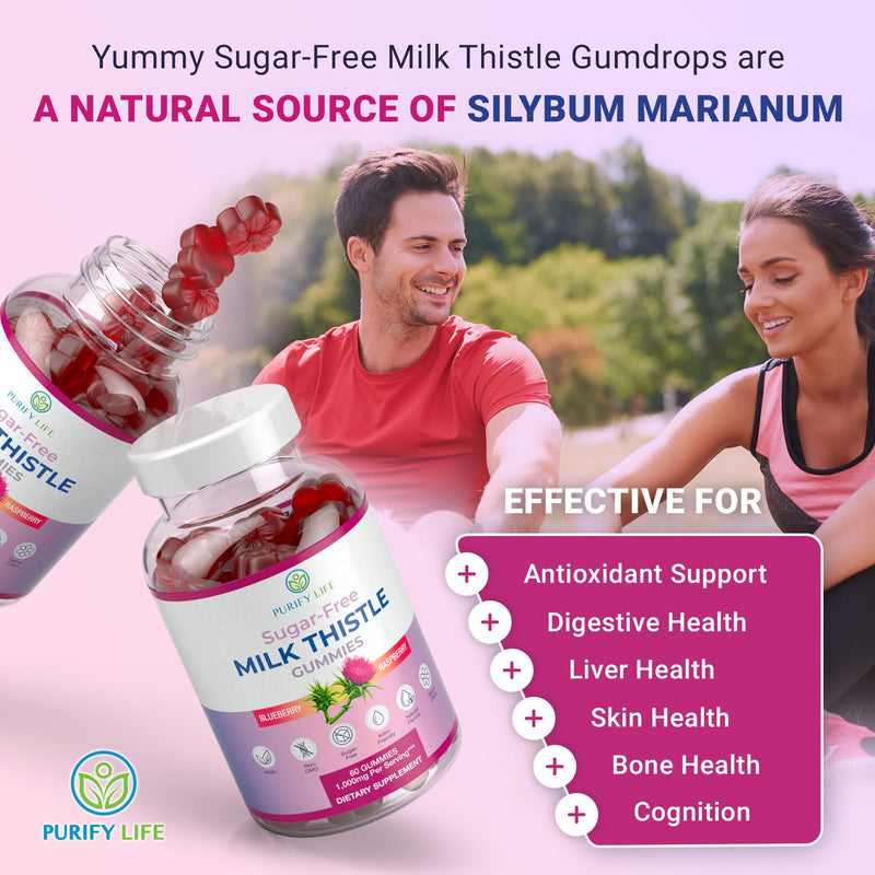 Sugar-Free Milk Thistle Gummies for Liver Cleanse Detox & Repair (Natural Blueberry-Raz Flavor) Cardo Mariano, Cleansing Milk Thistle Extract & Antioxidant Support, Vegan, Replaces Pills & Capsules Milk Thistle Liver Detox - BeesActive Australia