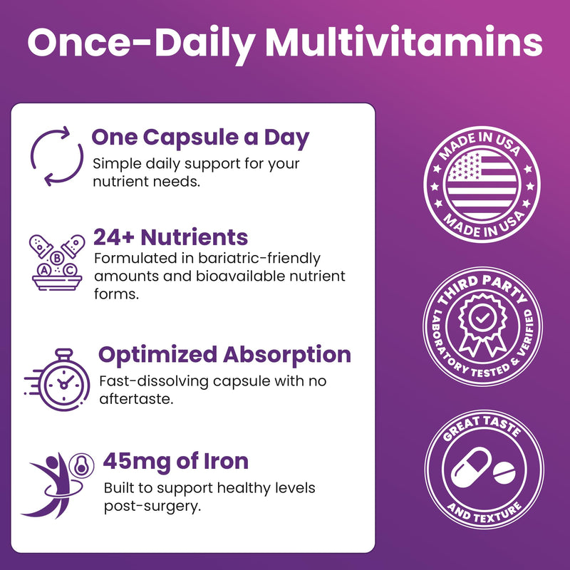 Special-45 Bariatric Multivitamin | Reduced B12 | Capsule | 90ct | Post-Op Bariatric Vitamins for Gastric Bypass, Sleeve, Duodenal Switch & Sustain Recovery (3 Month Supply) - Made in USA 90 Count (Pack of 1)
