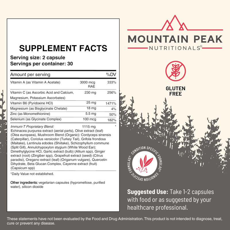 Mountain Peak Nutritionals Immuni-T 4-in-1 Immune Support 60ct | 4-in-1 Formula: Vitamin C, Vitamin A, Zinc & Mushroom Blend; Daily Wellness & Seasonal Immune Defense; Vegetarian