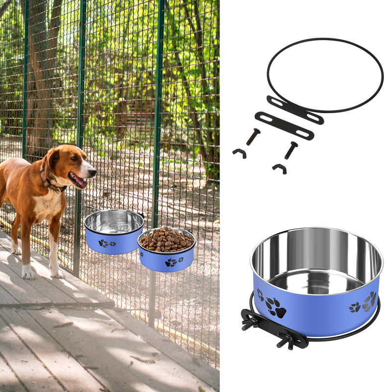 2 Pack Blue Crate Bowls Stainless Steel Kennel Bowls Dogs Crate Water Bowls Mountable with Clamp Holder 2 Sizes（6.3x2.56’’,5.5X 2.36’’ (Blue) - BeesActive Australia