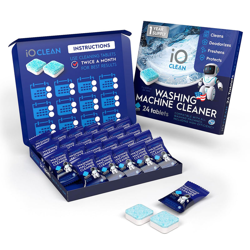 Washing Machine Cleaner and Descaler Tablets 24 Pcs - Deep Clean and Descaling for HE Front and Top Loaders Washer - High-Efficiency Tablets for a Fresh, Spotless Laundry, Remove Odor - 1 Year Supply - BeesActive Australia