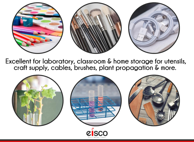 Eisco - Test Tube Rack, Blue Epoxy Coated Steel Wire, Holds 72 Tubes (15-16mm), Chemical & Corrosion Resistant, 6x12 Format, Laboratory Tube Holder