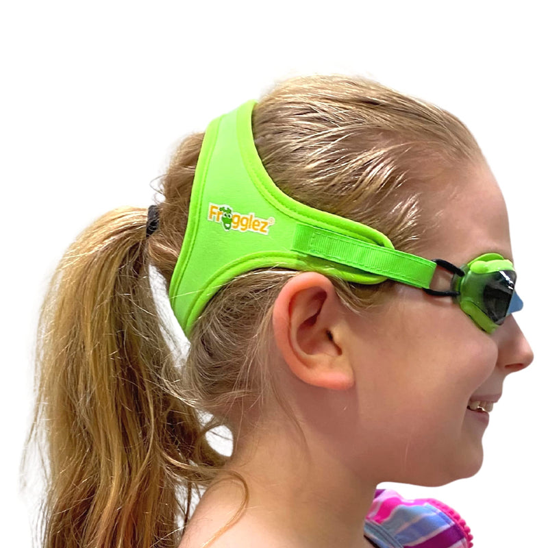 Frogglez Anti-Fog Swimming Goggles for Kids under 10 (Ages 3-10) Recommended by Swim Instructors; Premium Pain-Free Strap Green