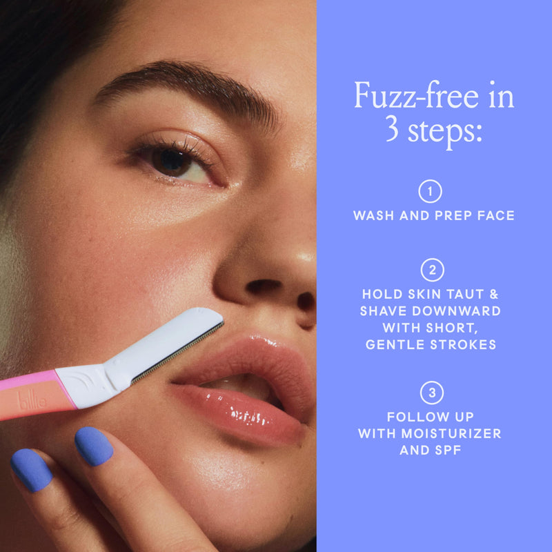 Billie - Dermaplane Starter Kit - Reusable Handle + 3 Refill Blades - Remove Facial Hair + Perfectly Shape Brows - Dermatologist-Approved - Malibu 1 Count (Pack of 1)
