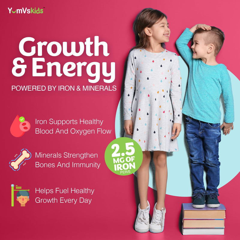 YUM-V'S Kids Multivitamin with Iron - Kids Chewable Multivitamin - Vitamins + Iron Supplement - Toddler Vitamins for 2 Year Old+, Kosher, Halal, Gluten Free 120 (Pack of 2 120 Count (Pack of 2)