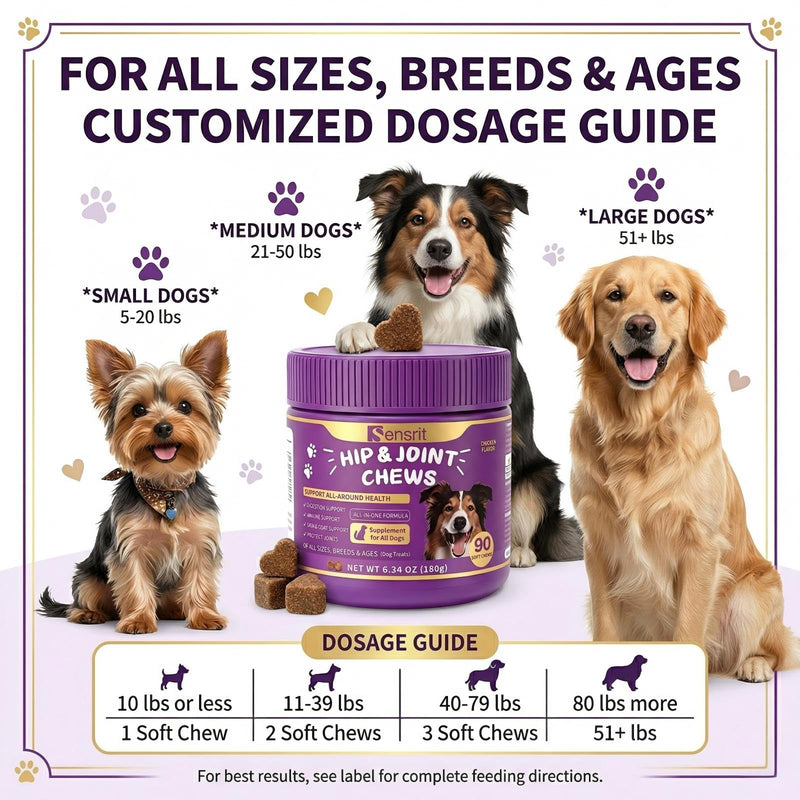 Hip and Joint Chews for Dogs - All-in-One Mobility Support with Glucosamine, MSM, Chondroitin & Green Lipped Mussel - 90CT Chicken Flavor - Helps with Dog Stiffness, Limping & Recovery.