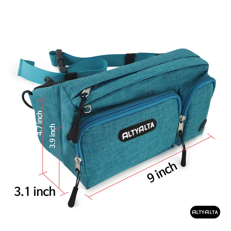 EZ Dog Walking Fanny Pack, Dog Training Treat Pouch, Easy for Walking with Dogs, Belt Bag with 6 Pockets and Waste Bag Dispenser Blue Green Melange - BeesActive Australia