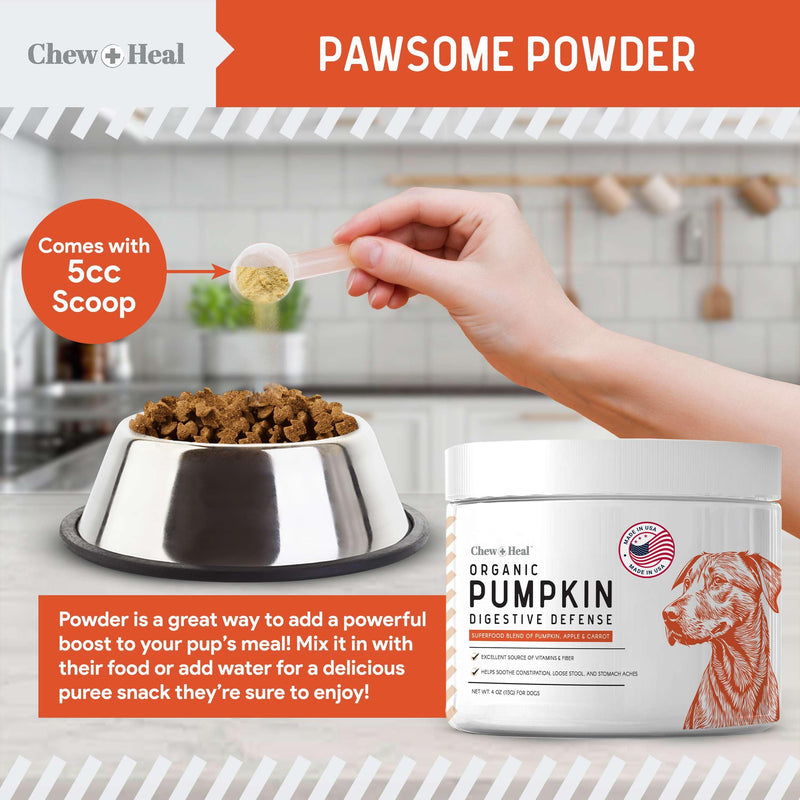 Organic Pumpkin Powder for Dogs - 4 oz of Pumpkin for Dog Digestion with 5cc Scoop - Made with Pumpkin, Apple, and Carrots - Made in The USA - BeesActive Australia