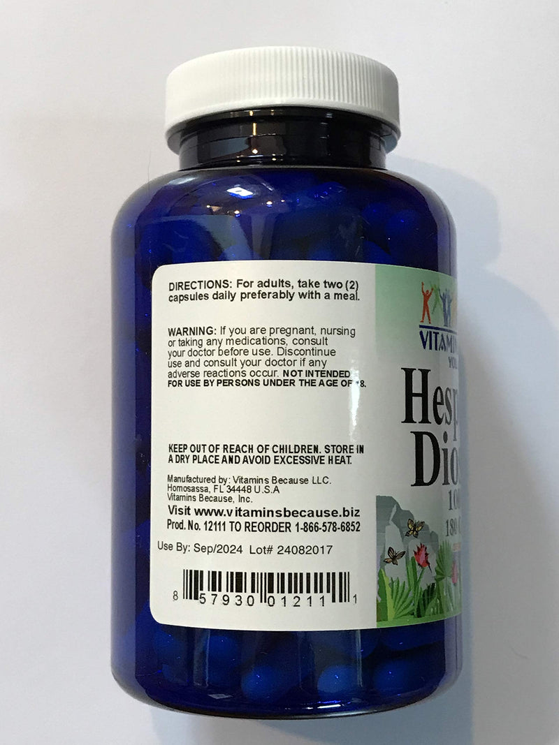 Hesperidin Diosmin 180 Capsules 50mg/450mg - (Non-GMO, Gluten Free) Promotes Lymphatic Drainage & Supports Circulation - Made in USA - Vitamins Because