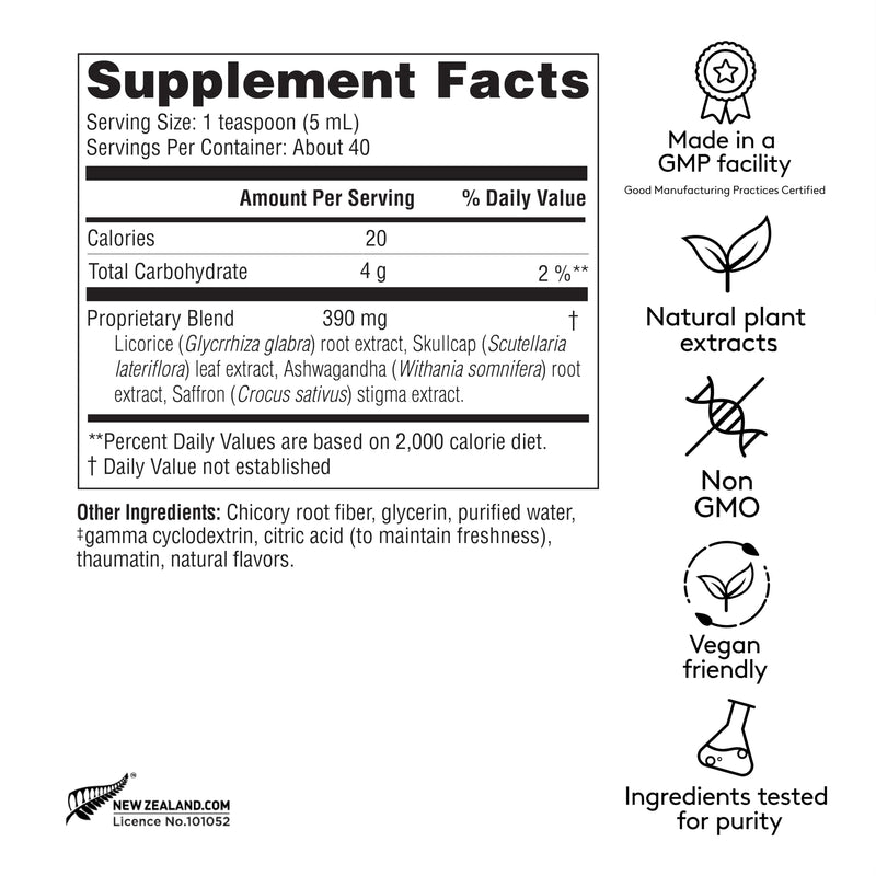 Stress & Mood Syrup Supplement, 6.7oz | Supports Relaxation and Nervousness, with Ashwagandha, Saffron, Skullcap, and Licorice Root Stress & Mood