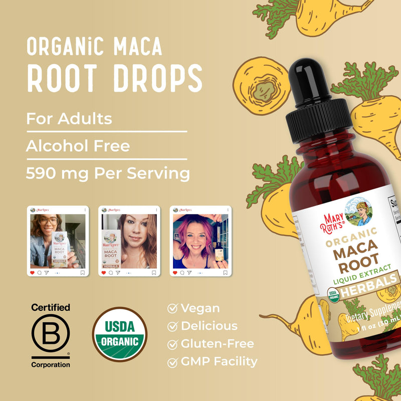 MARYRUTH'S USDA Organic Maca Root Liquid Drops, 1 Fl Oz | Vegan, Non-GMO, Gluten Free, Alcohol Free