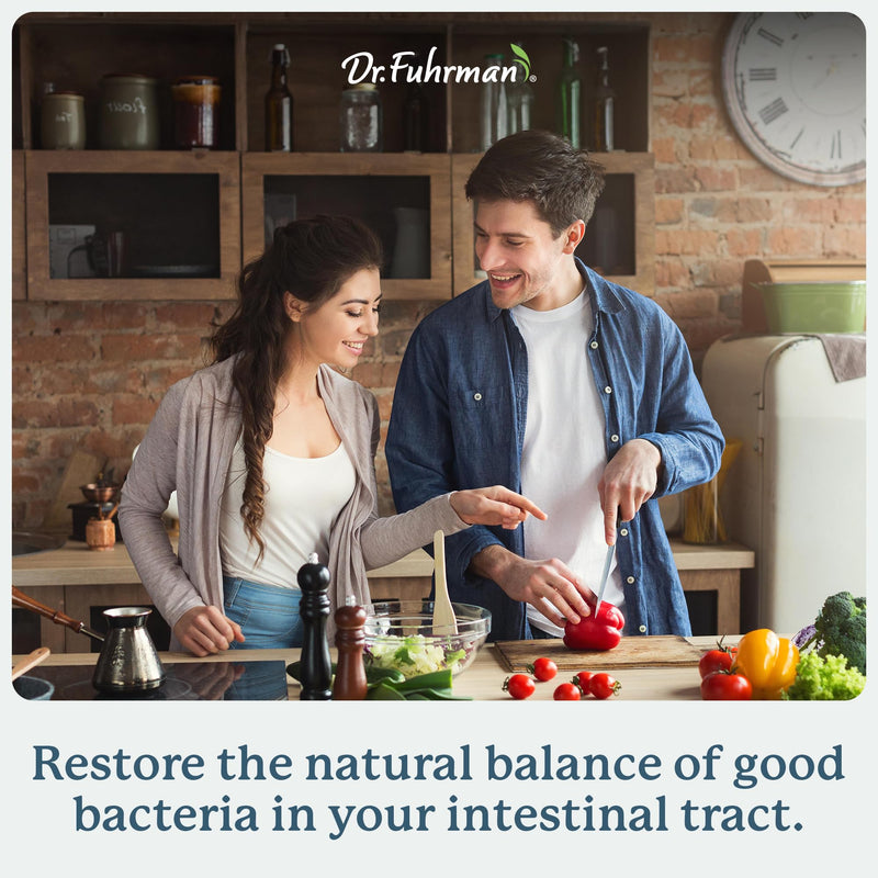 Dr. Fuhrman Prebiotic and Probiotic for Women & Men | Flora Biotect Natural Support for Digestive Health & Gut Biome | Provides Bloating Relief & Bowel Regularity | 20 Billion Live Strains | 60 Caps