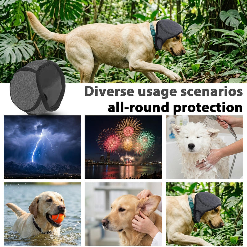 Adhiper No Flap Ear Wraps Muffs for Dogs – Noise Cancelling Ear Covers for Bath, Drying, Swim & Anxiety Relief + Bonus Pet Hair Removal Glove for Laundry, Couch, Carpet (Gray/Medium) Medium