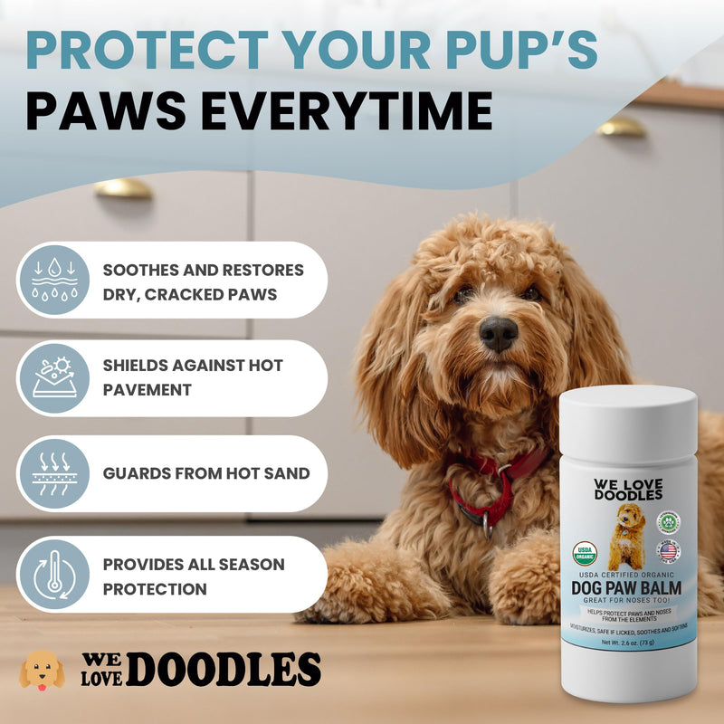 We Love Doodles Dog Paw Balm - Paw Moisturizer for Dogs, Moisturizes Nose & Cracked Paws, Soothes Dry Skin, Lick-Clear, Safe, Made in USA, 2.6 OZ