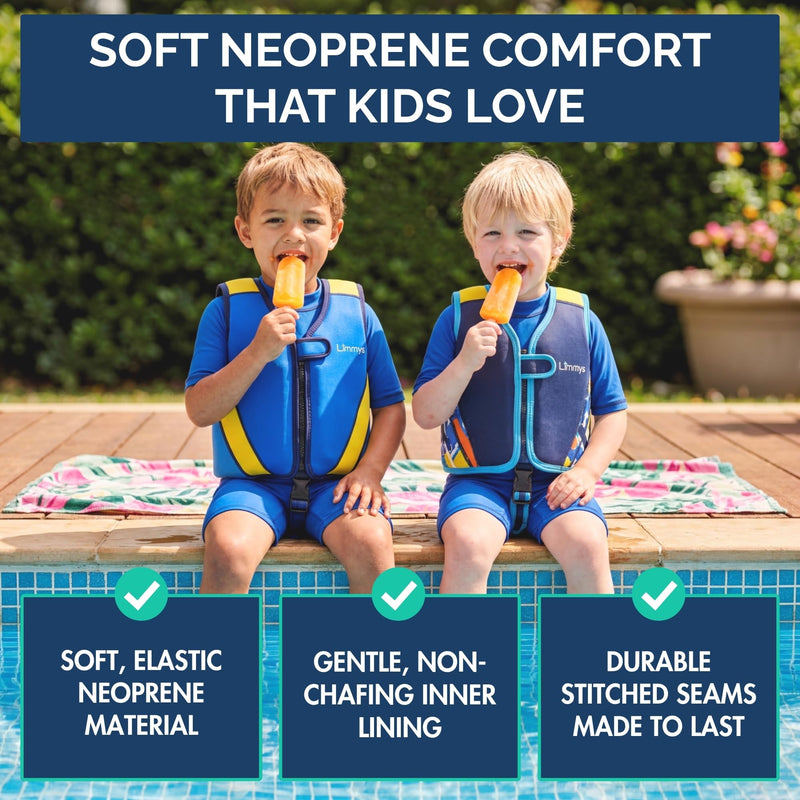 Limmys Swim Vest for Toddlers & Kids - Adjustable Buoyancy Swimming Aid, CE Safety Certified, Award-Winning Parent-Approved Design, Soft Neoprene Comfort, Secure Durable Design, Carry Bag Included Large Navy Blue - BeesActive Australia
