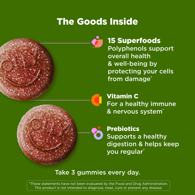 OLLY Supergood Superfoods Gummies, Supports Immune & Digestive Health,* 15 Superfoods, Prebiotics, Vitamin C, Tropical Bliss Flavor, 20 Day Supply - 60 Count - BeesActive Australia