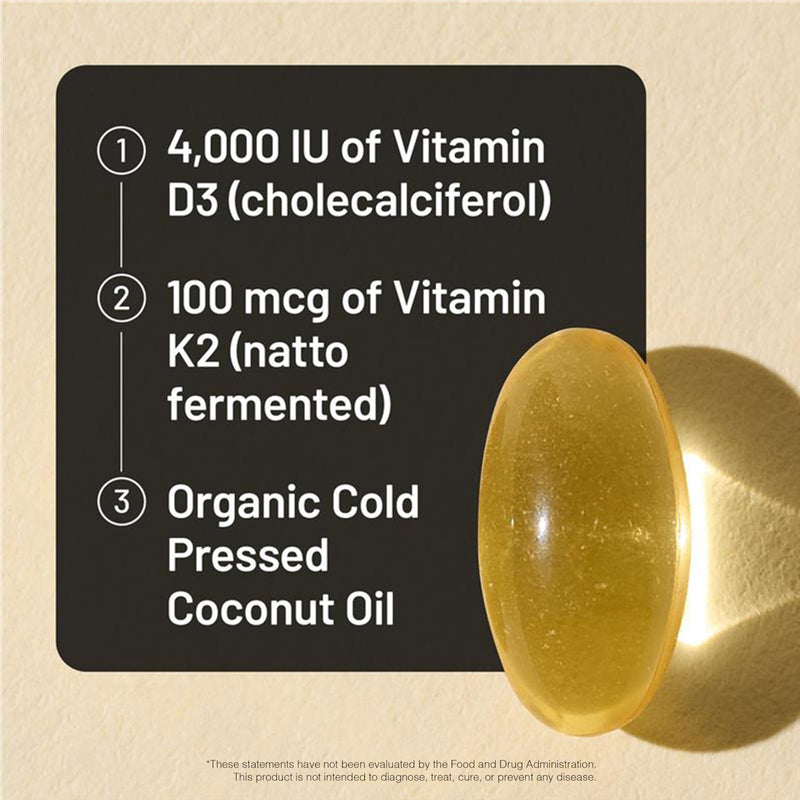 NatureWise Vitamin D3 4000IU + K2 MK-7 100mcg Supplement, 30 Softgels | D3 K2 as MK-7 Supplement - Organic Extra Virgin Coconut Oil - Calcium Absorption & Immune Health Support - 1-Month Supply 30 Count (Pack of 1)