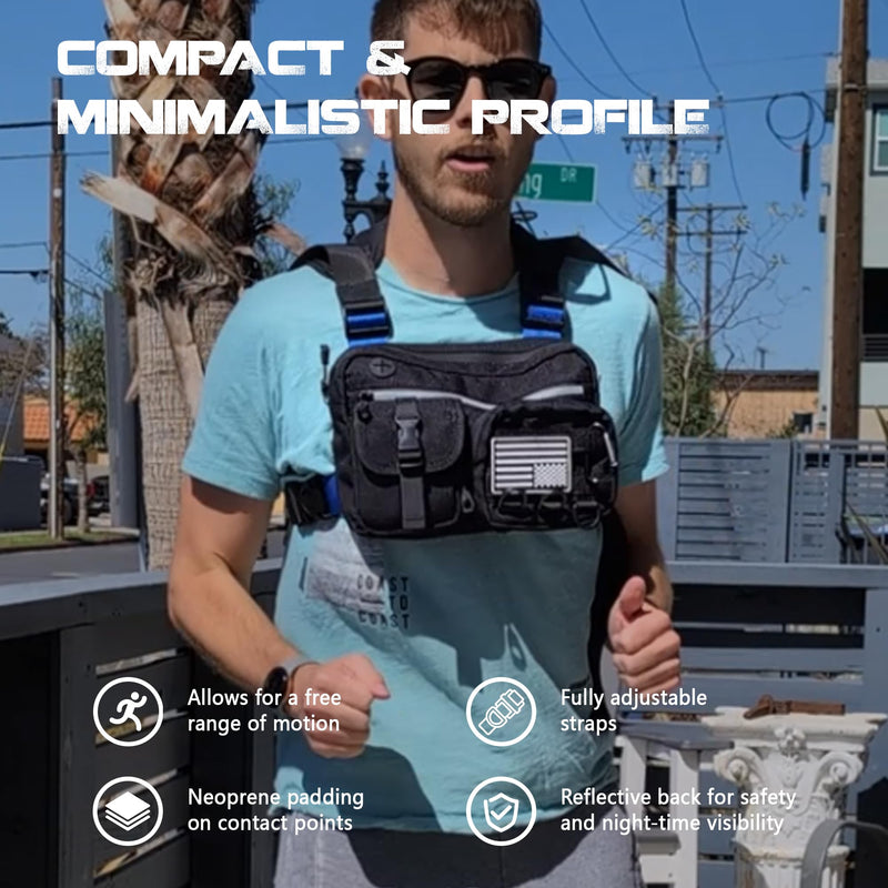 Sports Chest Bag For Men, Running Vest Bag with Water Resistant Lightweight Front Chest Pack With Built-In Phone Holder & Extra Storage For Workouts, Cycling, Hiking, L Size Large
