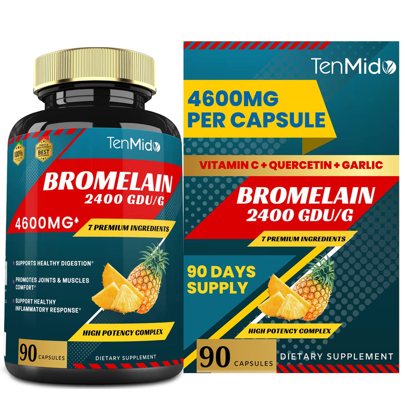 Bromelain Extract Capsules 4600mg, Proteolytic Enzymes & VitC, Quercetin, Echinacea, Garlic, Pepper - Supports Digestion Health, Nutrient Absorption - 90caps, 3Months supply - BeesActive Australia