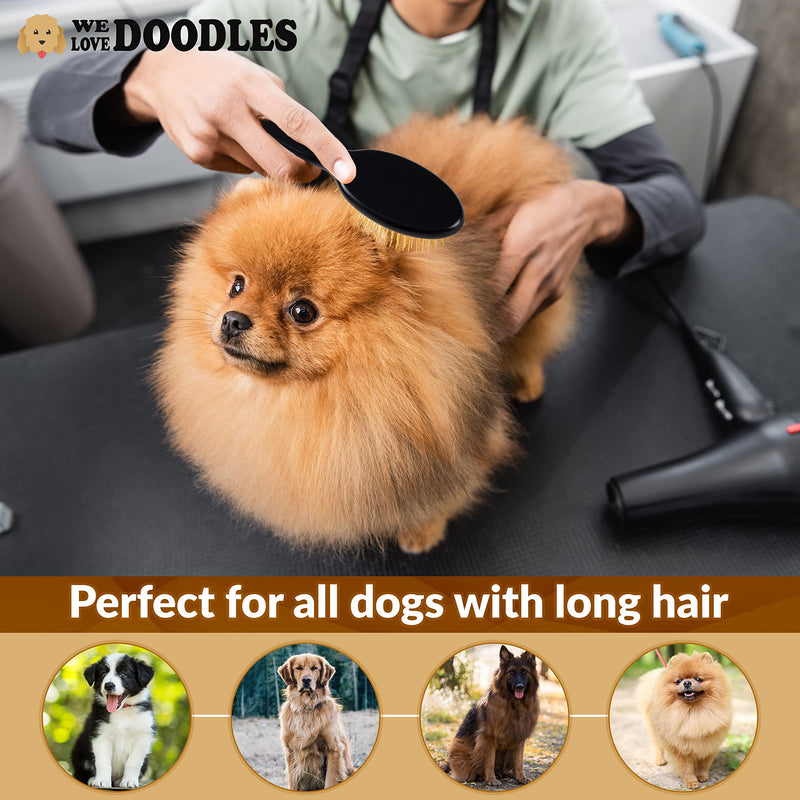 Pet Grooming Detangler Pin Dog Brush For Shedding and Removing Loose Fur, Lightweight Beech Wood with Gold Plated Pins for Long Hair [We Love Doodles] - BeesActive Australia
