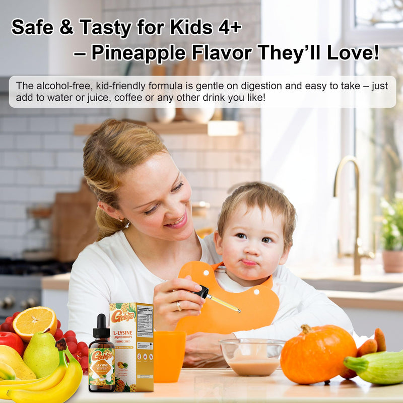 Kids Lysine Drops for Growth & Immune Support, Liquid L Lysine Supplement for Children & Adults, Supports Healthy Development, Tissue Repair, Skin Wellness & Daily Nutrition, Easy Absorption,60 mL