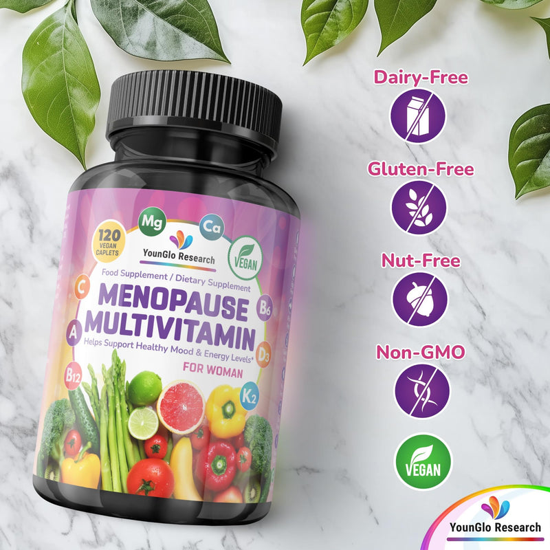 Menopause Supplement - 120 Vegan Caplets - Menopause & Perimenopause Relief Support - Food and Dietary Vitamins - Multivitamin for Women