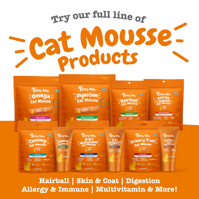 Zesty Paws Urinary Tract Cat Mousse - Kidney Support for Cats with Cranberry & D-Mannose - Healthy Cat Treats - Supports Bladder, Urinary Tract, Immune System & Gut Health - 14 Count