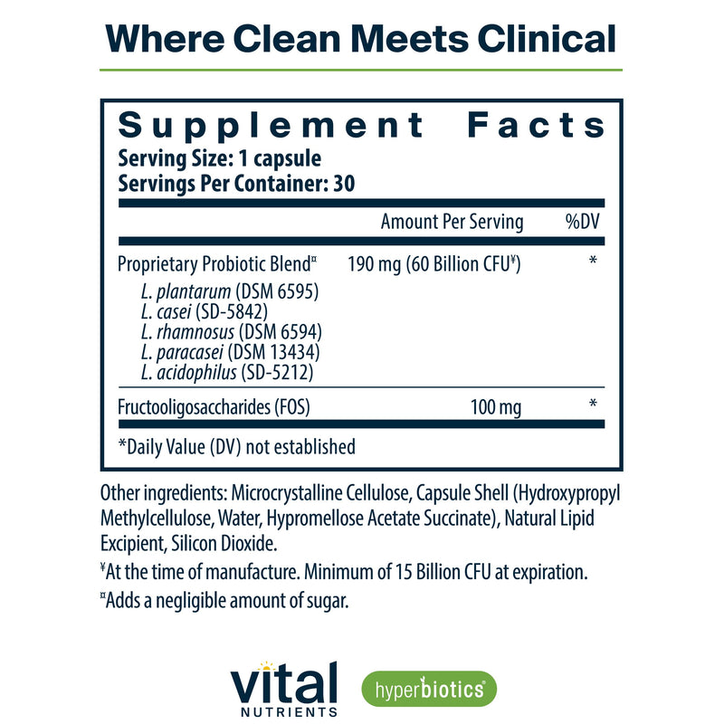 Hyperbiotics Vital Nutrients Prebiotic and Probiotic for Women and Men | 60 Billion CFU | Pre and Probiotics Supports Digestive Health, Constipation, Diarrhea, Gas & Bloating | 30 Vegan Capsules 30 Count (Pack of 1)