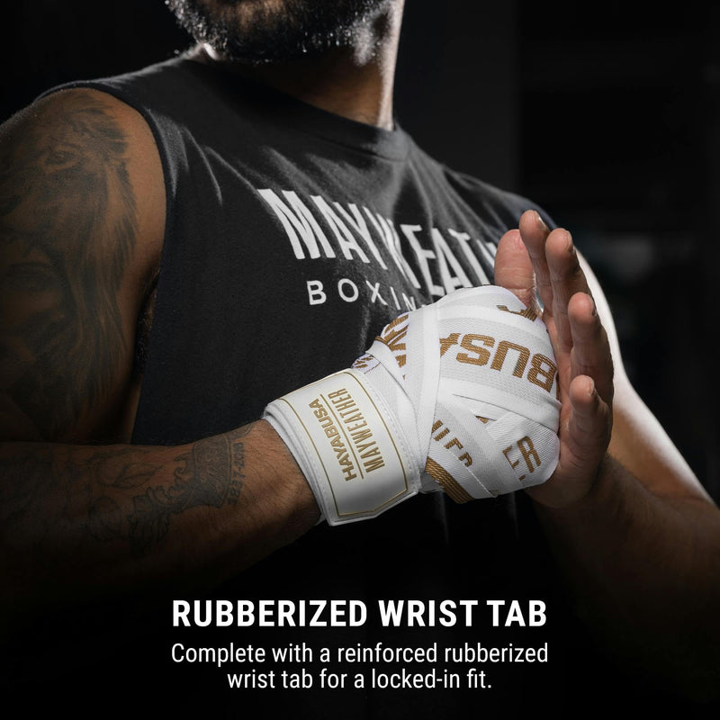 Hayabusa Mayweather Deluxe Hand Wraps for Men and Women, 180 inches White/Gold