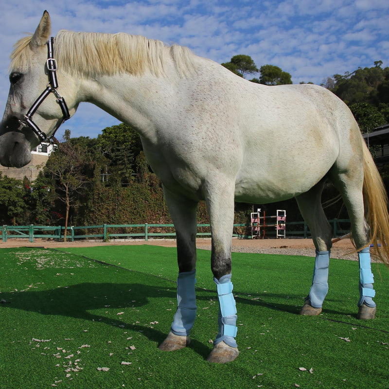 Horse Fly Boots Set of 4, Breathable Comfy Mesh Fly Boots for Horses, Non-slip Horse Fly Leggings No More Stomping & Horsefly Nuisance Lightblue Pony Light Blue - BeesActive Australia