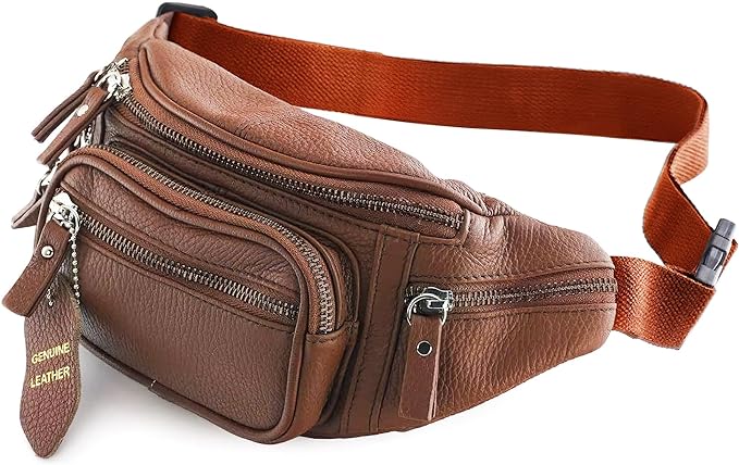 Fanny Pack Waist Bag Multifunction Genuine Leather Hip Bum Bag Travel Pouch for Men and Women- Multiple Pockets & Sturdy Zippers Ideal for Hiking Running And Cycling (Dark brown (Style 1)) Dark brown (Style 1) - BeesActive Australia
