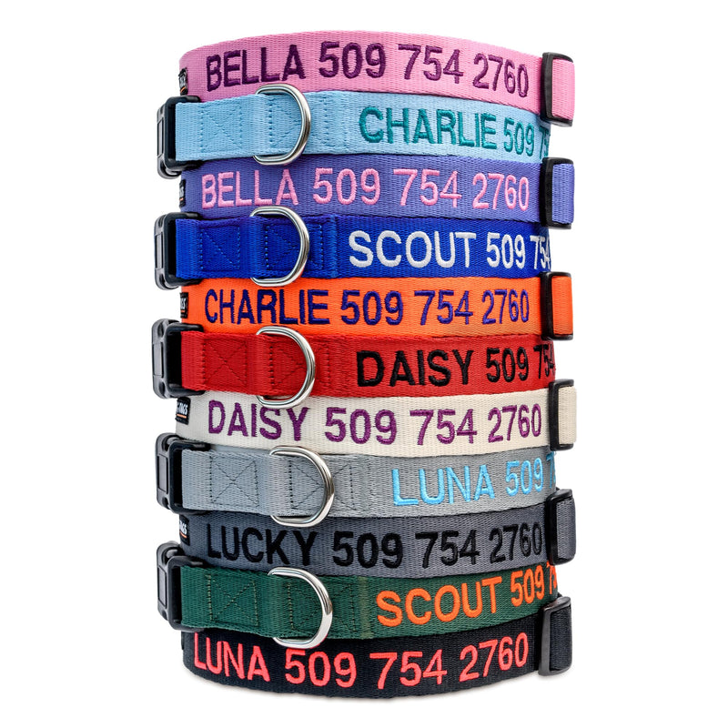 GoTags Personalized Dog Collar, Custom Embroidered Pet ID Dog Collar with Pet Name and Phone Number, Adjustable with Quick Release Snap Buckle - BeesActive Australia