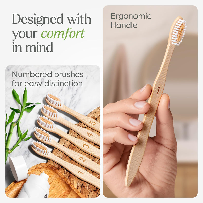 Bamboo Toothbrushes 10 Pack - BPA Free Soft Bristles Toothbrushes, Eco-Friendly, Natural Wooden Toothbrush 10 Count (Pack of 1)