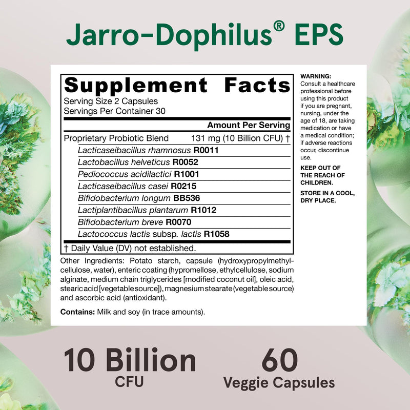 Jarrow Jarro Dophilus Probiotics - Probiotic Supplement, Gut Health, 60 Ct | Gut Health Support, 10 Billion CFU, 8 Probiotic Strains, Intestinal and Digestive Health For Women & Men, Shelf-Stable 60 Count (Pack of 1)