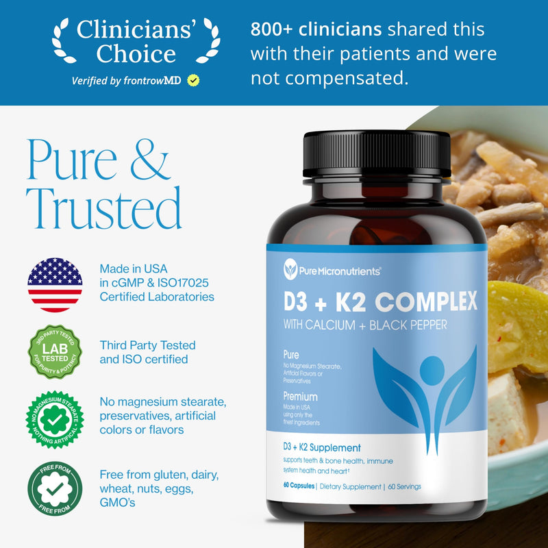 Vitamin D3 K2 Supplement, MK7 100mcg + D3 5000 IU, Vegan, 60 Capsules | With calcium & BioPerine for muscle, bone, heart, immunity & energy support; high absorption vegan formula 1 Count (Pack of 60)