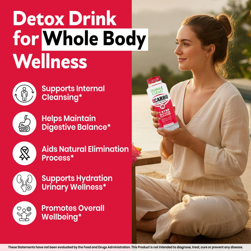 Herbal Clean Qcarbo16 Same-Day Detox Cleanse Drink (16 fl oz) - Tropical Flavor Full Body Cleanse* Detox Drink for Moderate Toxin Level*, Vitamin B2 and Vitamin B12 for Men & Women 16 Fl Oz (Pack of 1)