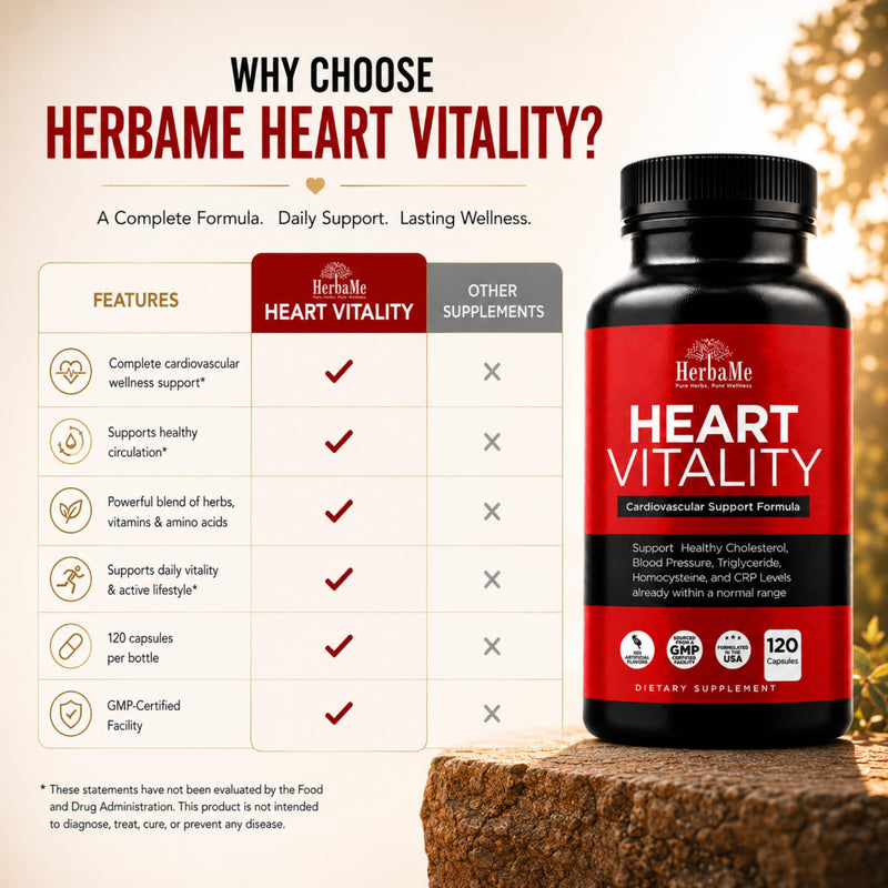 HerbaMe Heart Health Supplement for Circulation & Blood Flow Support | L-Arginine, L-Citrulline, Hawthorn & CoQ10 for Vascular Function, Cardiovascular Wellness & Daily Vitality, 120 Capsules