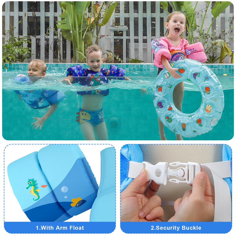 DOOHALO Kids Swim Floats for 28-70 Pounds Kid Arm Shoulder Float Vest Fit for 2-8 Years Older Boys Girls Toddler Baby Children Dark Blue Red Shark - BeesActive Australia