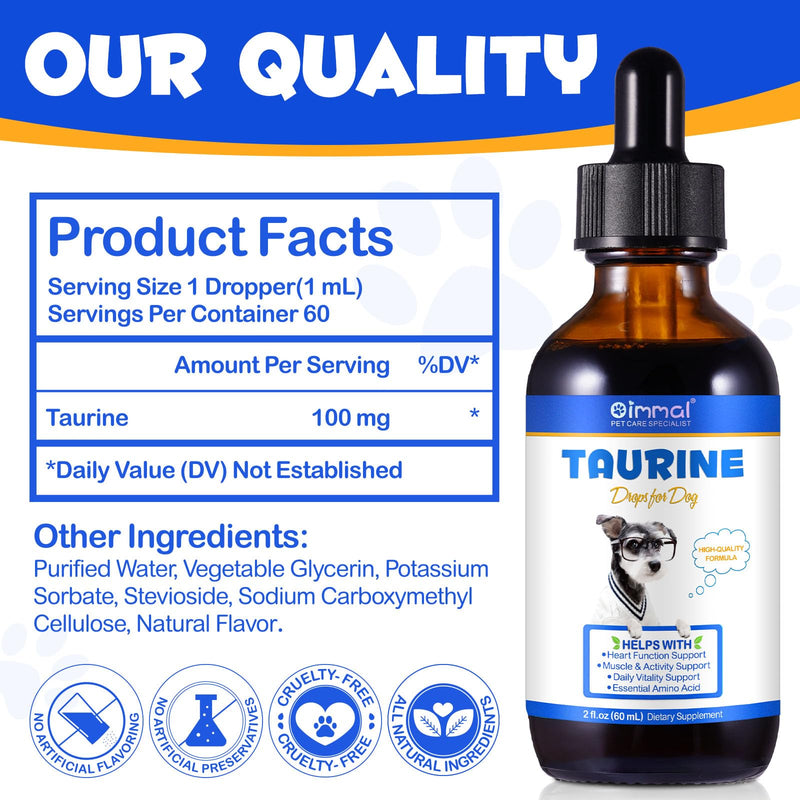Taurine Drops for Dogs, Liquid Taurine Supplement for Dog, Supports Normal Heart Health, Muscle Function & Daily Vitality, Easy to Use Dropper, Complementary Feed 60ml